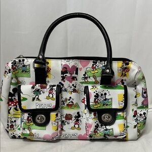 Disney Parks Authentic Mickey & Minnie Mouse Printed Satchel Purse Bag*FLAW*